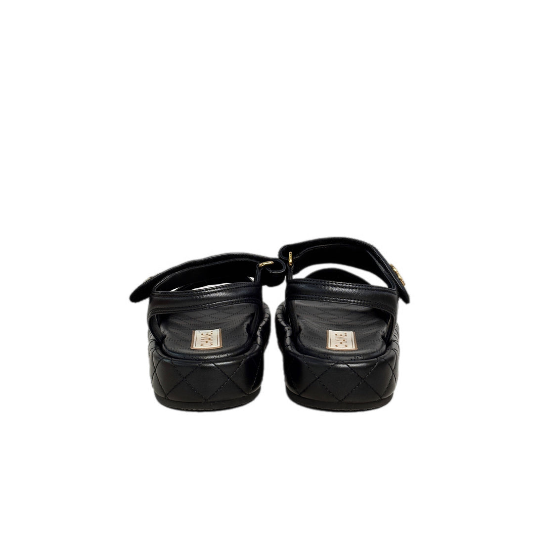 Chanel Lambskin Black Sandals 36C