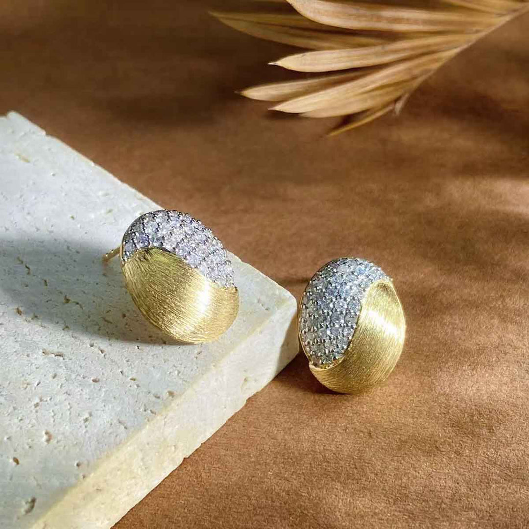 Natural White Diamond Oval Brushed Earrings D0.39ct,18K