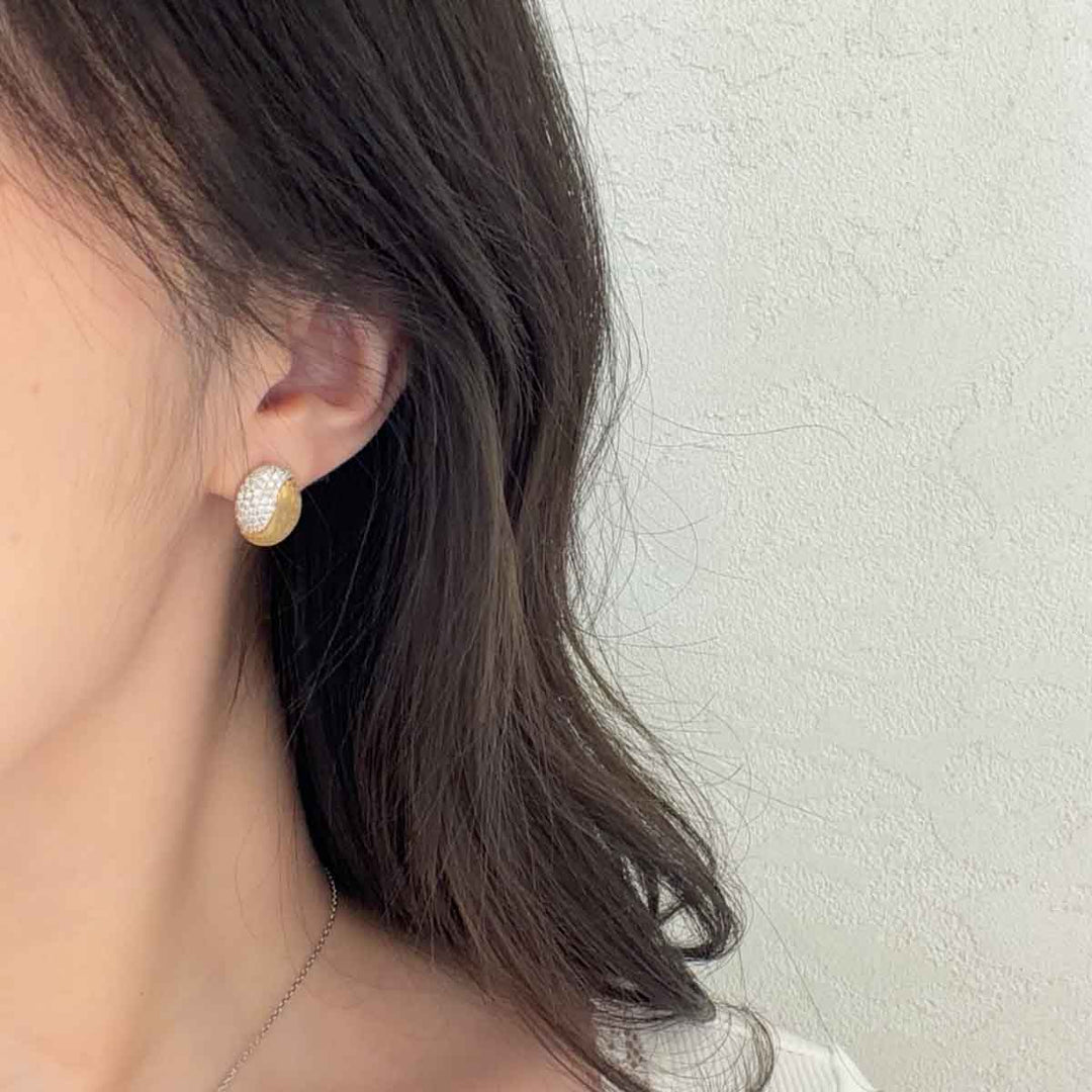 Natural White Diamond Oval Brushed Earrings D0.39ct,18K