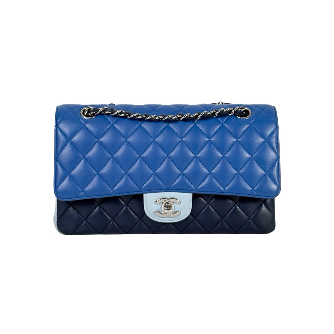 Pre-owned Chanel Classic Flap Medium Bag Blue Lambskin