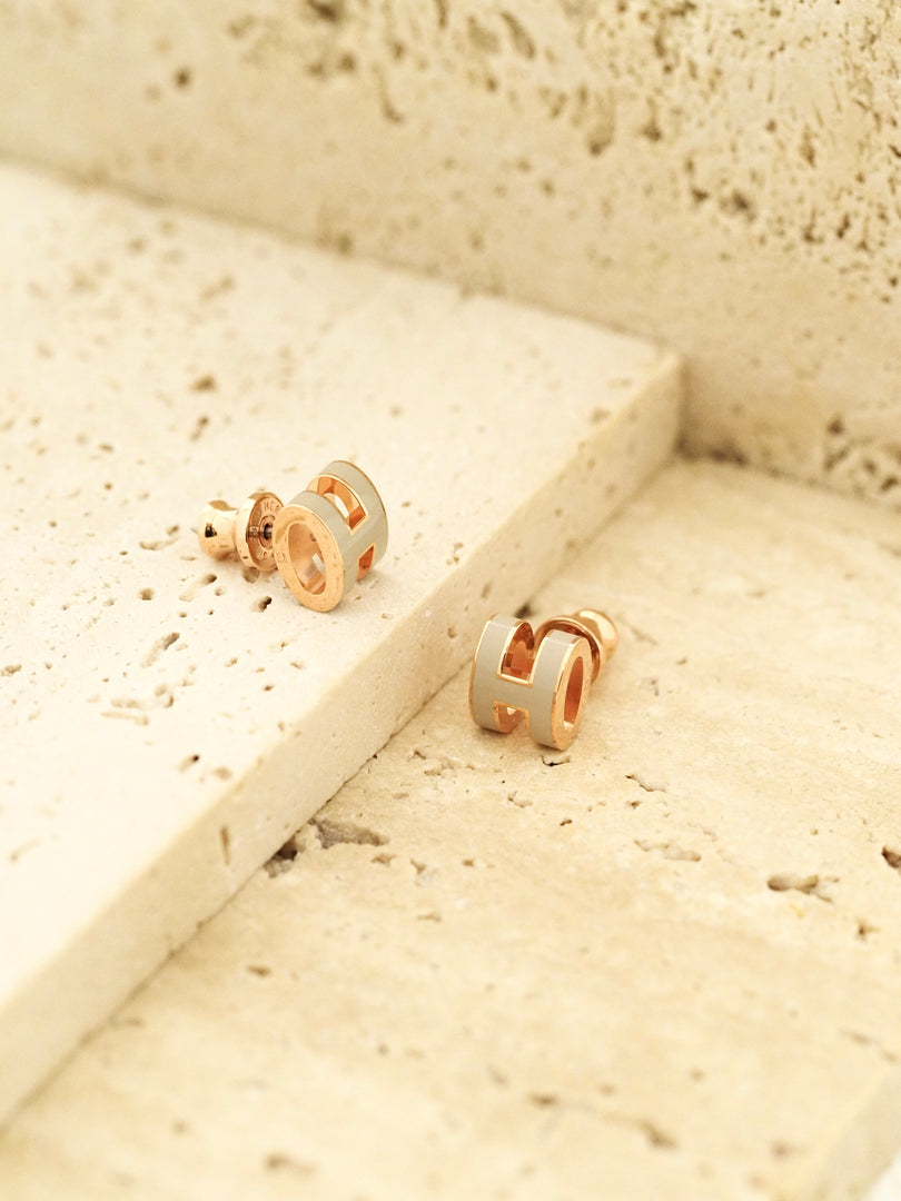 Hermes H Pop Earrings Rose Gold Chai 