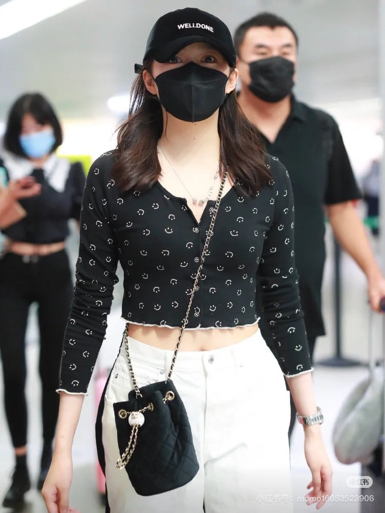 Chanel Bucket Bag Black Velvet With Crystal Crush