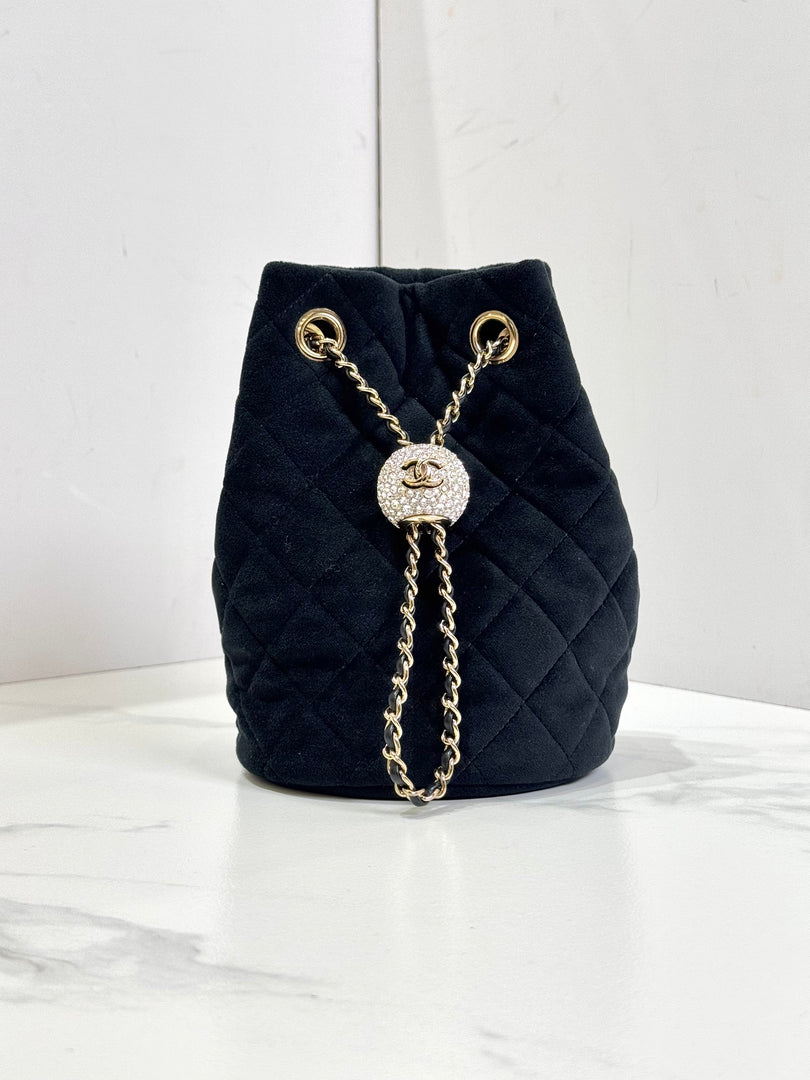 Chanel Bucket Bag Black Velvet With Crystal Crush