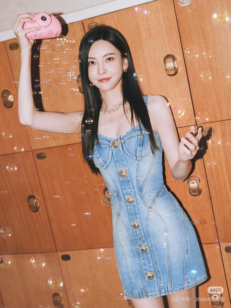 Balmain Panelled Stretch-Denim Mini Dress #42