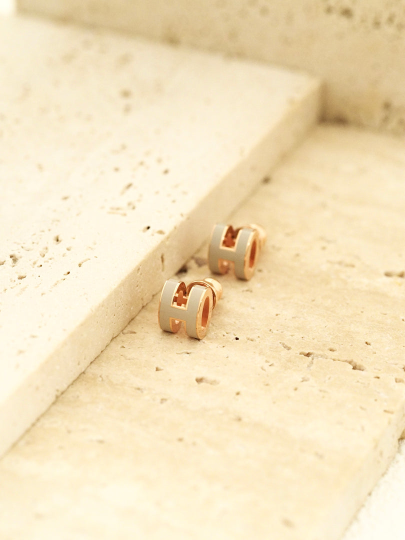 Hermes H Pop Earrings Rose Gold Chai 
