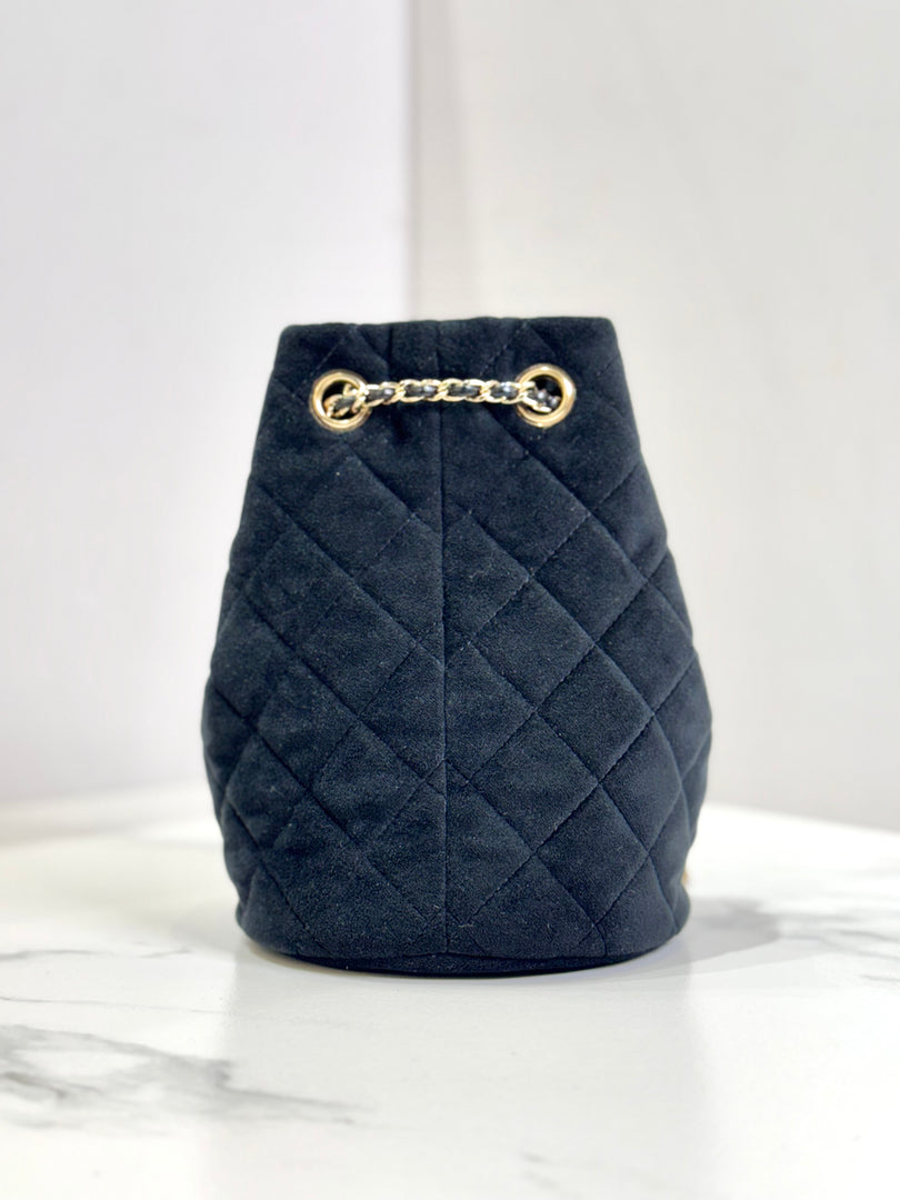 Chanel Bucket Bag Black Velvet With Crystal Crush