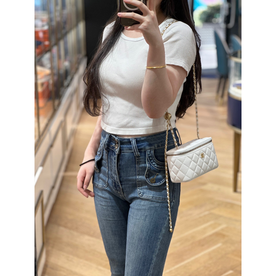 Chanel White Vanity Case with Pearl Crush | JK Store