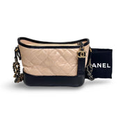 Chanel Small Aged Calfskin Gabrielle Hobo Crossbody Bag Beige and Black - Jiaxyk
