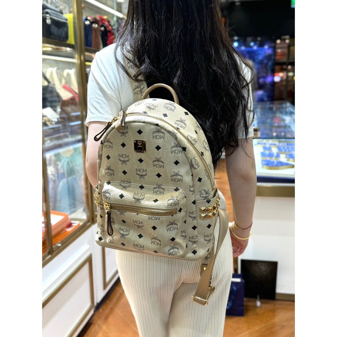 MCM Small Beige Strak Backpack