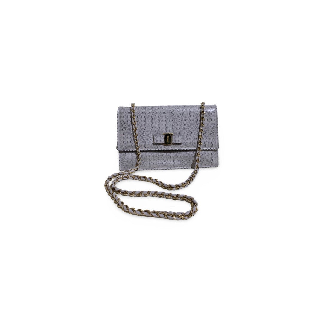 Ferragamo Grey Vara Ginny Leather Crossbody Bag