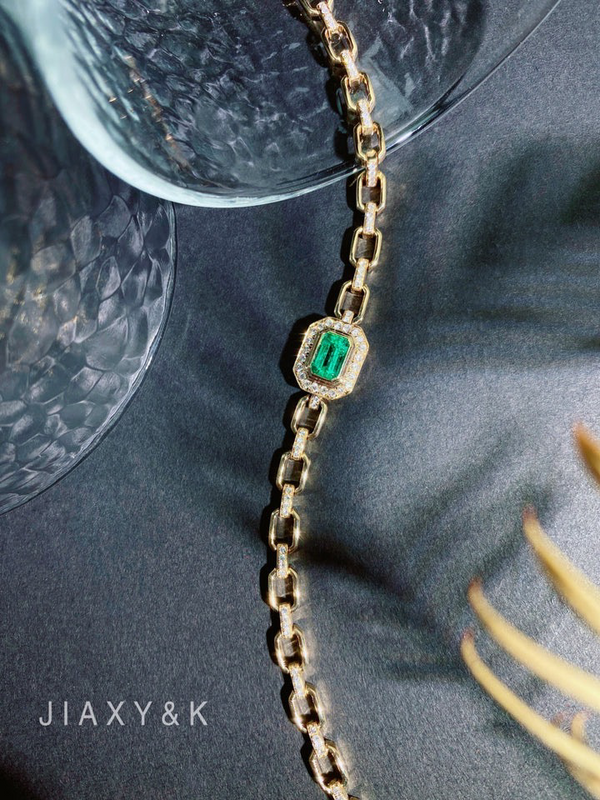 Colombia Cuban link Chain Emerald and Diamond Bracelet - Jiaxyk