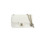 Chanel White Mini Classic Flap Bag with Pearl Crush - Jiaxyk