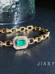 Colombia Cuban link Chain Emerald and Diamond Bracelet - Jiaxyk