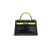 Hermes Mini Kelly II Alligator Matte Black/Lime Special Order - Jiaxyk