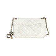 Chanel White Mini Classic Flap Bag with Pearl Crush - Jiaxyk